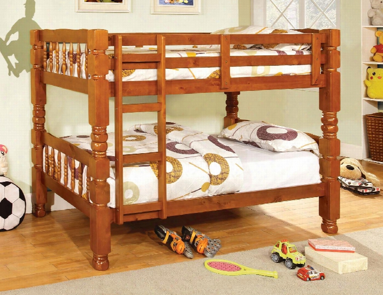 Carolina Collection Cm2527oak-bed Twin Size Bunk Bed With Bold And Sturdy Design 4 Pc Slats Top And Bottom Solid Wood And Wood Veneres Construction In Oak