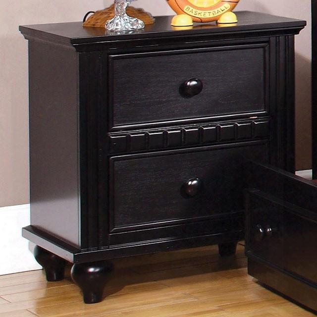 Caspian Collection Cm7920bk-n 20" Nightstand With 2 Drawers Round Pull Knobs And Short Turned Legs In