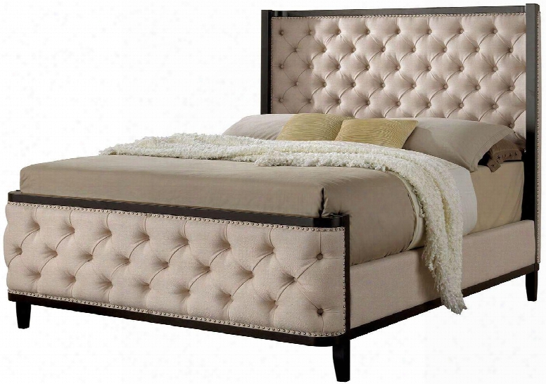 Chanelle Collection Cm7210q-bed Queen Size Platform Bed With Wingback Design Ivory Fabric Upholstery Slat Kit Included And Wood Veneers Construction In