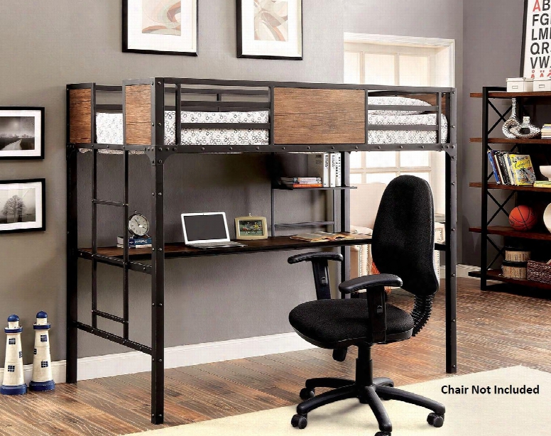 Clapton Collection Cm-bk029td Twin Size Bed With Workstation Attached Ladder Nailhead Accents Wood Panels And Full Metal Construction In Black