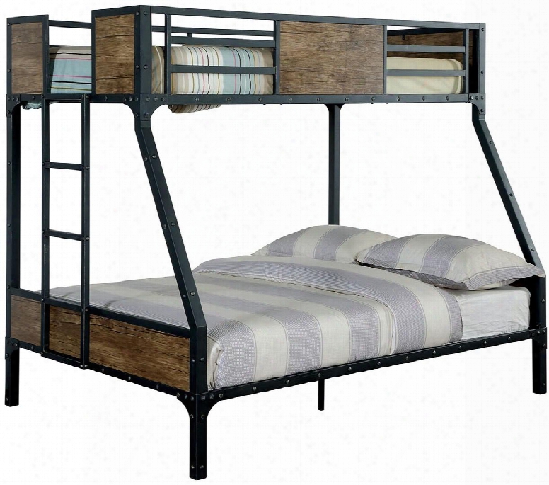 Clapton Collection Cm-bk029tf Twin Over Full Size Bunk Bed With Industrial Inspired Design Wood Panels Attached Ladder Nailhead Language And Full Metal