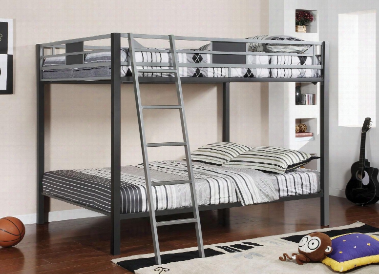 Cletis Collection Cm-bk1013 Full Size Bed With Movable Ladder Contemporary Style And Full Metal Construction In Silver And Gun Metal