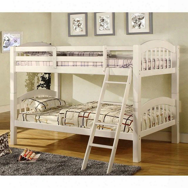 Coney Island Collection Cm-bk524-w-be D Twin Size Bunk Bed With Picket Fence Design Front Access Fiixed Ladder Solid Wood And Wood Veneer Construction In White