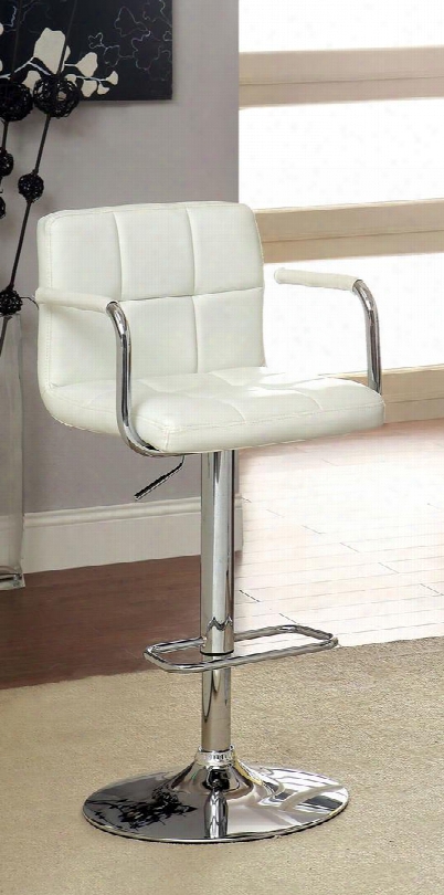 Corfu Cm-br6917wh 26" - 31" Swivel Bar Stool With Padded Armrests Button Tufted Leatherette Upholstery And Adjustable Height In