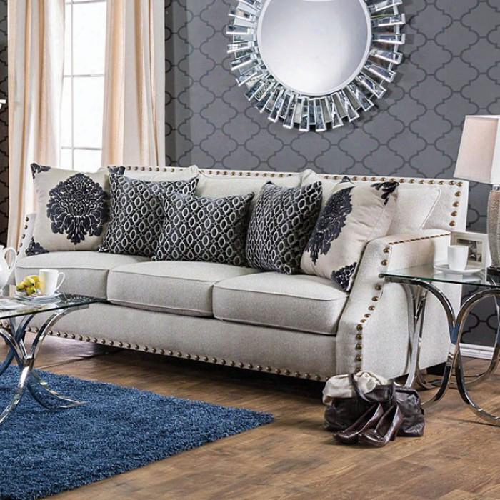 Cornelia Collection Sm3070-sf 85" Sofa With Sloped Style Arms Nailhead Trim And Accent Pillows In