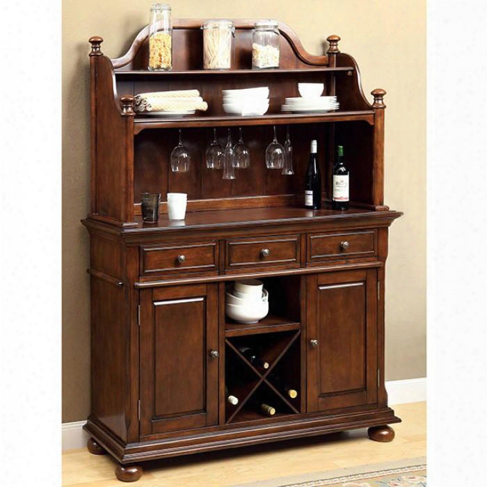 Descanso Collection Cm3558hb-set 56" Hutch & Buffet With 3 Drawers Stemware Rack And Molding Details In Brown Cherry