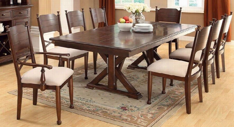 Descanso Collection Cm3558t-table 77" - 95" Extendable Dining Table With Transitional Style Cross Leg Table And 18" Expndable Leaf In Brown