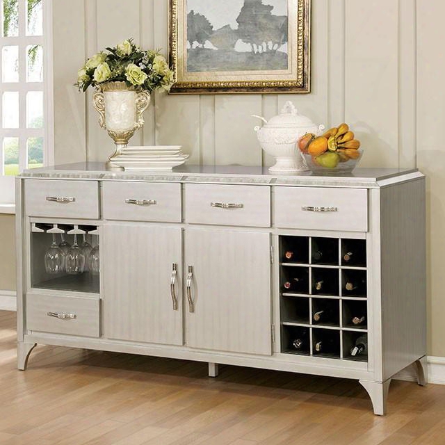 Diocles Collection Cm3020sv 66" Server With Antique Mirror Inserts Wine And Glassware Rack 4 Drawers And 2 Doors In