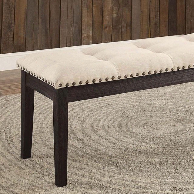 Dodson I Cm3466bn Bench With Contemporary Style Nailhead Trim Padded Ivory Fabric Button Tufted Bench Cushion In