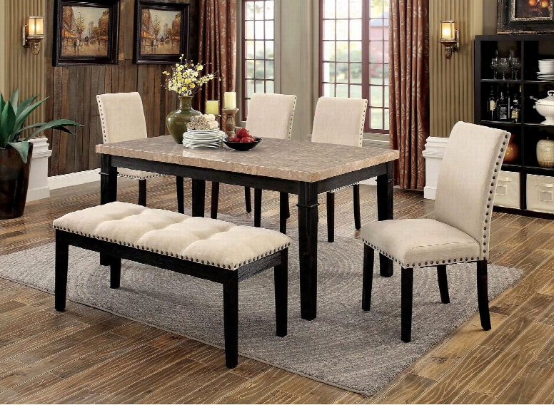 Dodson I Cm3466t 60" Dining Table With Faux Marble Table Top Fluted Details And Tapered Legs In