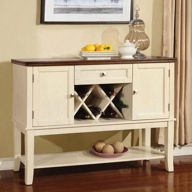 Dover Collection Cm3326wc-sv 52" Server With Built-in Wine Rack Bottom Shelf Drawer And 2 Cabinet Doors In Vintage White And
