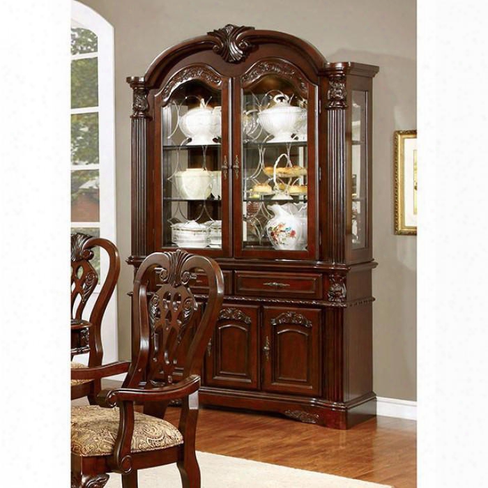 Elana Cm3212hb-set 48" Hutch And Buffet With Traditional Style 2 Arched Glass Doors And Carved Detailing In Brown Cherry