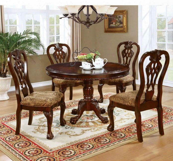 Elana Collection Cm3212rt-table 48" Round Dining Table With Traditional Style Pedestal Base And Carved Detailing In Brown