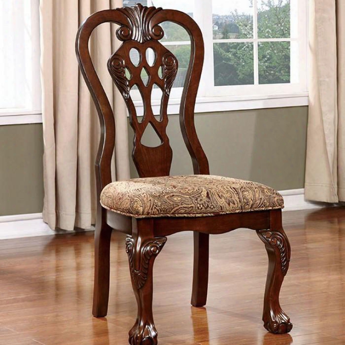 Elana Collection Cm3212sc-2pk Set Of 2 Traditional Style Side Chair With Padded Fabric Seat Cushion In Brown Cherry