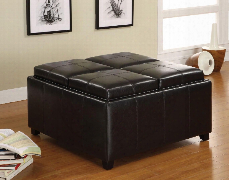 Elvina Collection Cm4044 35" Tray Top Storage Ottoman With 4 Flip Top Trays Padded Leatherette Seats And Stitching Details In