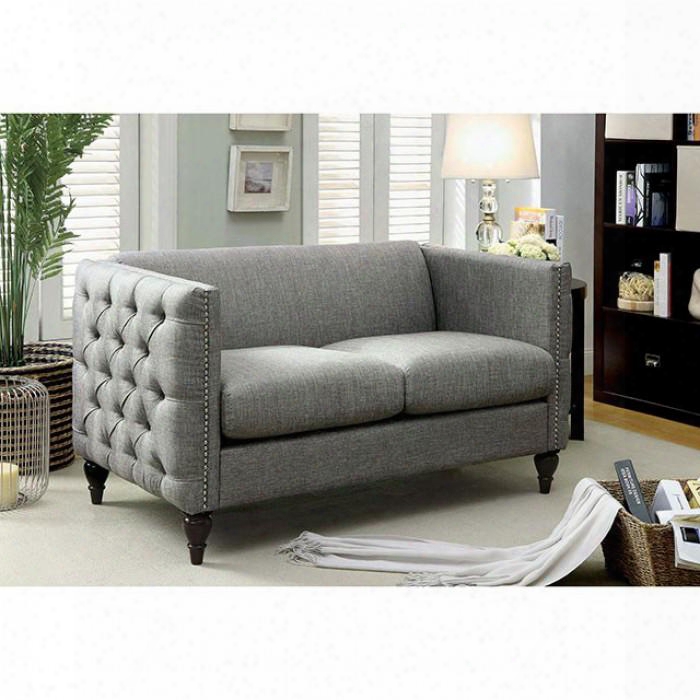 Emer Collection Cm6780gy-lv-set 54" Loveseat With Deep Button Tufting Nailhead Trim And Turned Legs In