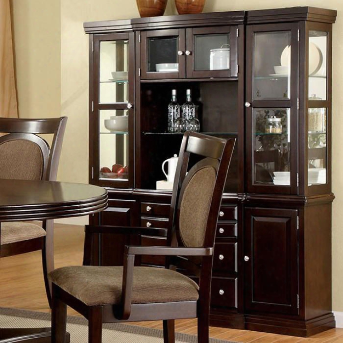 Evelyn Collection Cm3418hb 66" Hutch And Buffet With 4 Wood Framed Glass Doors Open Middle Shelves And Molding Details In Walnut