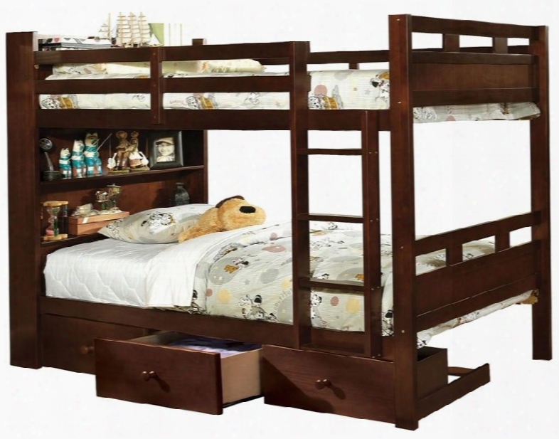 Fairfield Collection Cm-bk459ex-bed Twin Size Bunk Bed With Built-in Drawers Front Access Step Attached Ladder 10 Pc Slats Top/bottom Solid Wood And Wood