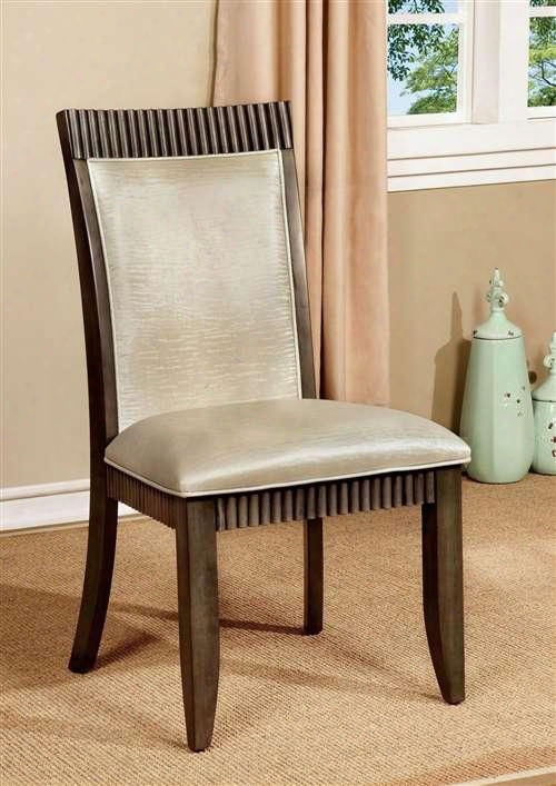 Forbes I Collection Cm3435sc-2pk Set Of 2 Side Chair With Transitional Style Padded Silver Upholstery And Wood Itching Border In