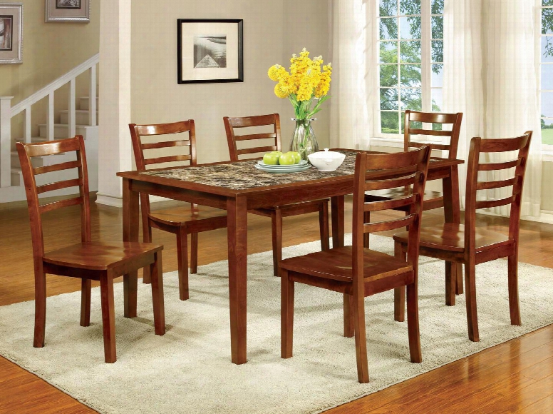 Fordville I Cm3521t-7pk 7 Pc. Dining Table Set With Transitional Style Ladder Back Chairs Faux Marble Top Solid Wood Wood Veneer And Others In Antique