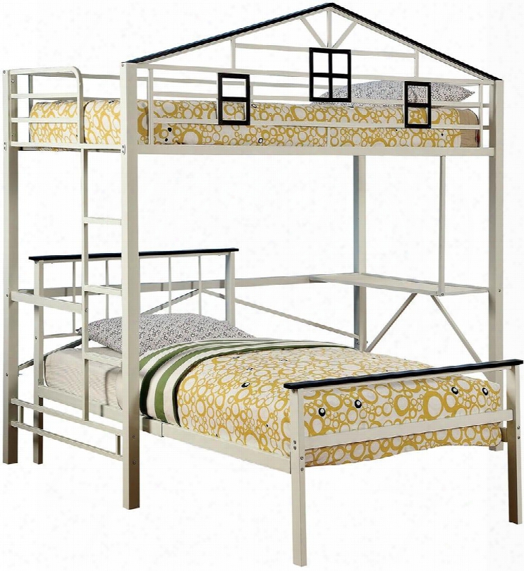 Fortress Collection Cm-bk933l Twin Size Loft Bed With Slats Top And Bottom House Design Side Access Ladder And Full Metal Construction In Chocolate And White