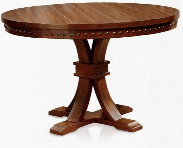 Foster I Collection Cm3437rt 48" Round Table With Transitional Style Plank Design Nail Head Trim And Pedestal Base In Dark