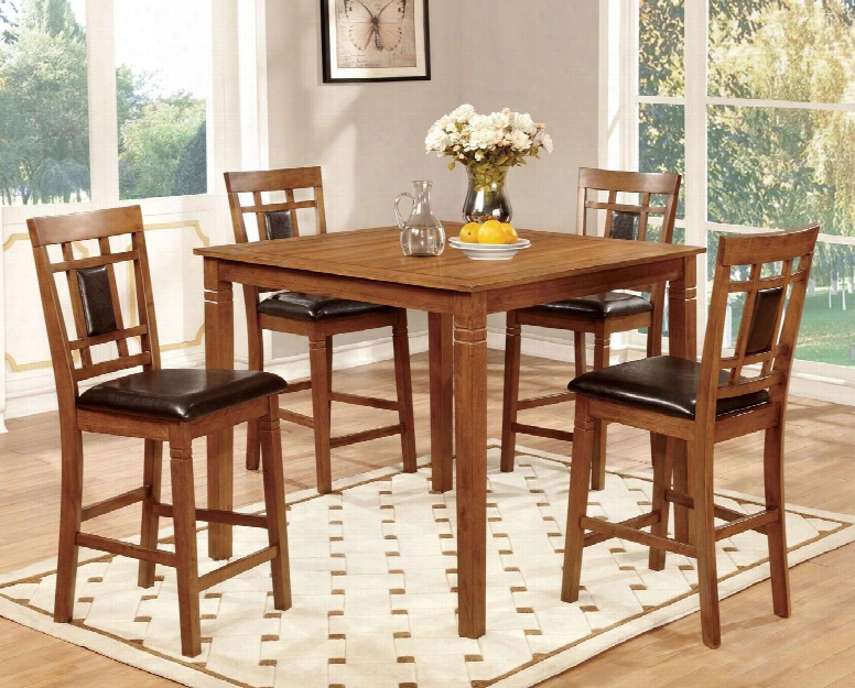 Freeman Ii Collection Cm3502pt-5pk 5 - Pieces Counter Heigh Ttable Set With 4 Chairs Leatherette Seats And Square Table In Light Oak