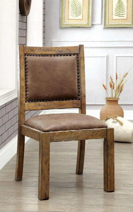 Gianna Collection Cm3829sc-2pk Set Of 2 Side Chair With Bold And Sturdy Design Padded Leatherette Chairman And Nailhead Trim In Rustic Pine