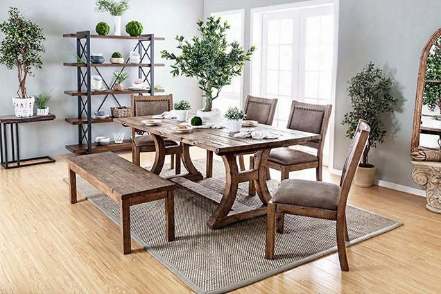 Gianna Collection Cm3829t-77-table 77" Dining Table With Weathered Finish Curved Legs And Center Support Beam In Rustic