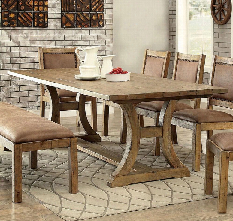 Gianna Collection Cm3829t-table 96" Dining Table With Weathered Finish Curved Legs And Center Support Beam In Rustic