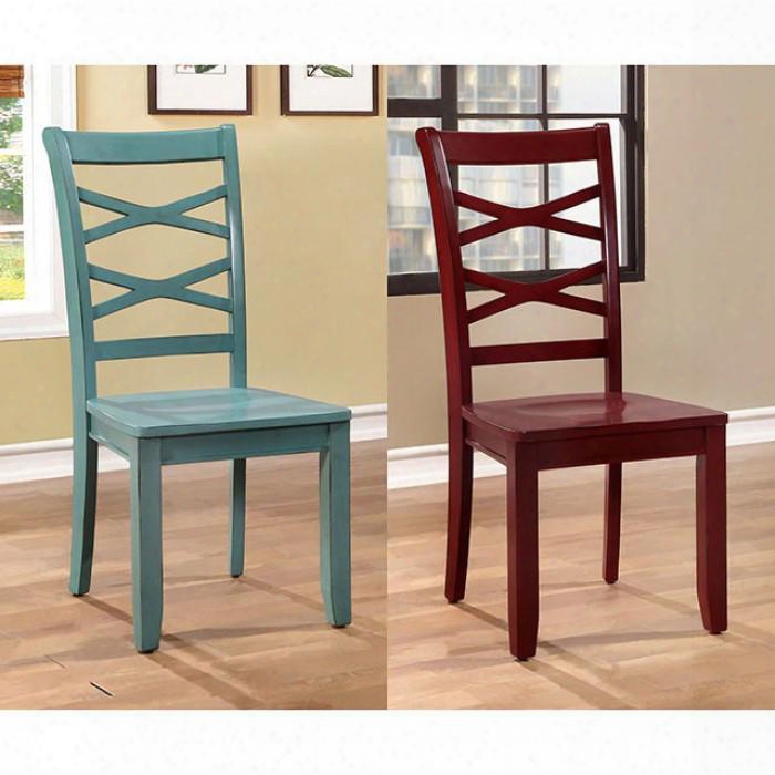 Giselle Collection Cm3528rb-sc-2pk Set Of 2 Transitional Style Side Chair With Cross Back And Wooden Contour Seat In Red And