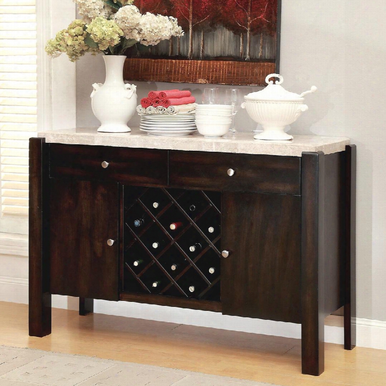 Gladstone I Collection Cm3823sv 52" Server With Ivory Marble Top 2 Drawers 2 Cabinet Doors And Wine Rack In Dark