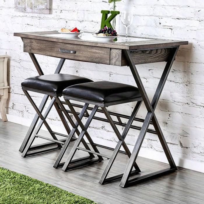 Glasby Cm3369bt Wine Bar Table With Industrial Style Metal X-shaped Legs Dark Brown Leatherette Seat Cushion Wine Storage