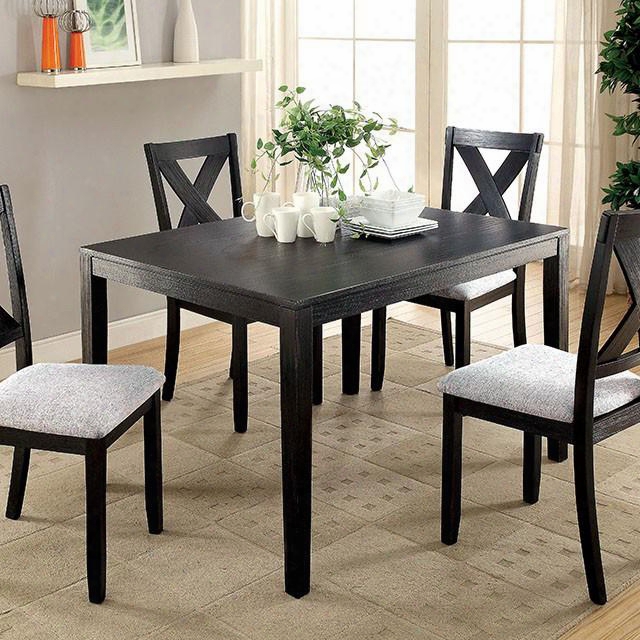 Glenham Cm3175t-5pk 5 Pc. Dining Table Set With Transitional Style X-cross Back Design Tapered Legs Padded Fabric Cushions In Distressed