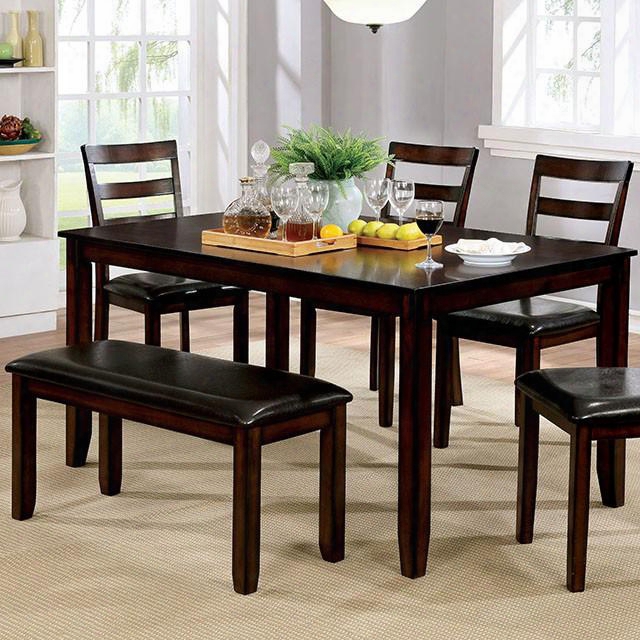 Gloria Cm3331t-6pk 6 Pc. Dining Table Set With Transitional Style Slat Back Chair Slat Back Chair Tapered Legs In Brown