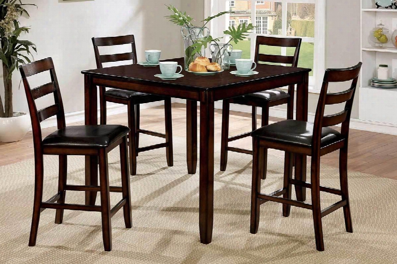 Gloria Ii Collection Cm3331pt-5pk 5 - Pieces Counter Height Table Set With Upholstered Slat Chairsand Tapered Legs In Brown