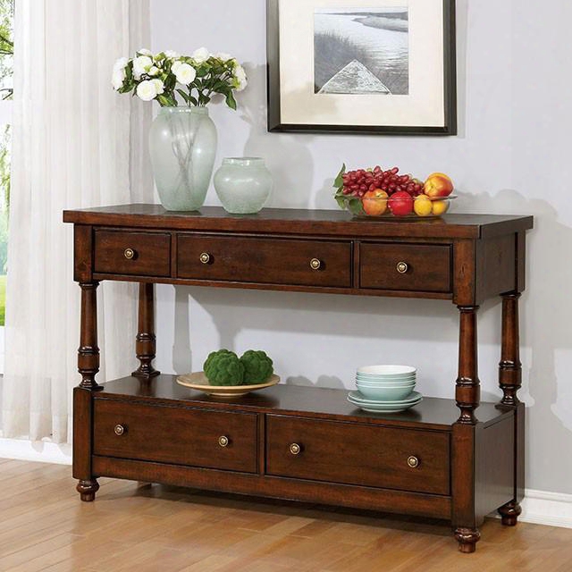 Griselda Collection Cm3136sv 60" Server With Plank Design 6 Drawers Open Shelf And Turned Legs In Brown