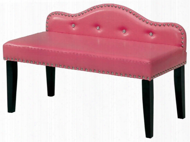 Gwenyth Collection Cm-bn6883pk-s 2" Small Bench With Crystal-like Acrylic Button Tufting Padded Leatherette Upholstery And Decorative Nailhead Trim In