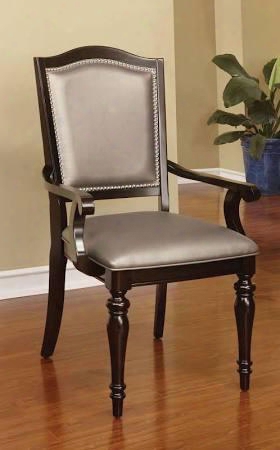 Harrington Collection Cm3970gl-ac-2pk Set Of (2) Pewter Leatherette Arm Chair With Front Turned Legs In Dark