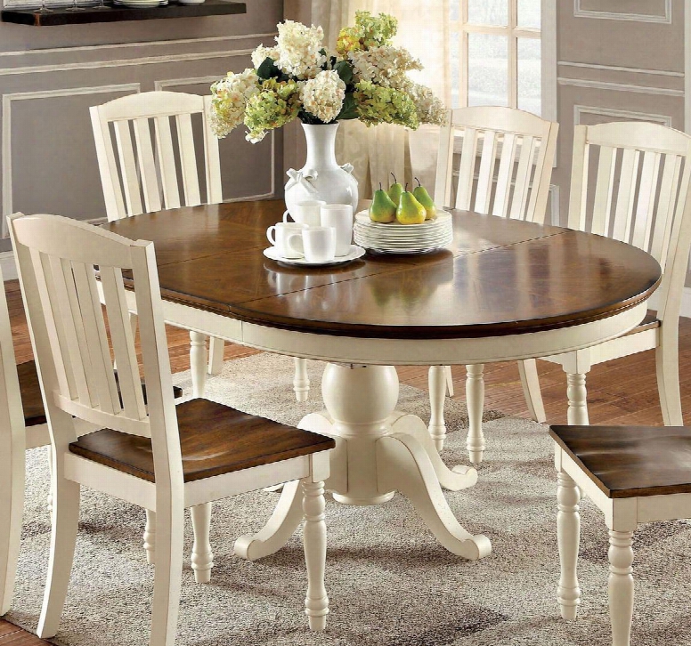 Harrisburg Collection Cm3216ot-table 48" - 66" Extendable Dining Table With 18" Expandable Leaf Turned Legs And Apron In Vintage White And Dark