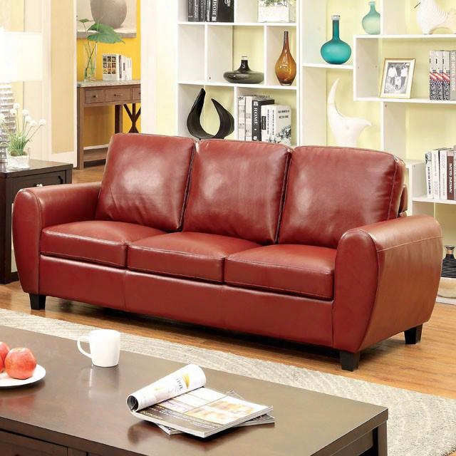 Hatton Collection Cm6321rd-sf 77" Sofa With Plush Cushions Leatherette And Tapered Legs In Mahogany