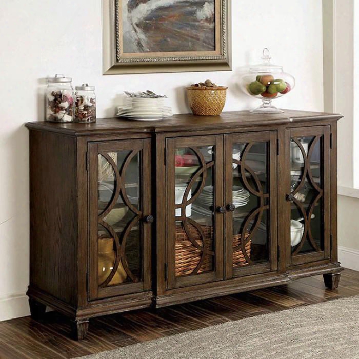 Haylee Collection Cm3193sv 64" Server With 5mm Tempered Glass Doors Molding Detail And Tapered Legs In Wire-brushed