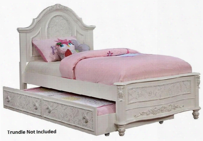 Henrieta Collection Cm7193t-bed Twin Size Bed With Floral Carved Detail Fairy Taale Style Carved Turned Feet Solid Wood And Wood Veneers Construction In