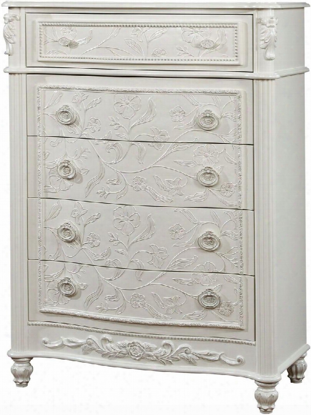 Henrietta Collection Cm7192c 37" Box With 5 Drawers Fairy Tale Style Carved Turned Feet Solid Wood And Wood Veneers Construction In White