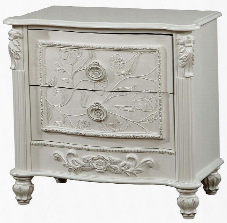 Henrietta Collection Cm7192n 27" Nightstand With 2 Drawers Fairy Tale Style Carved Turned Feet Solid Wood And Wood Veneers Construction In White