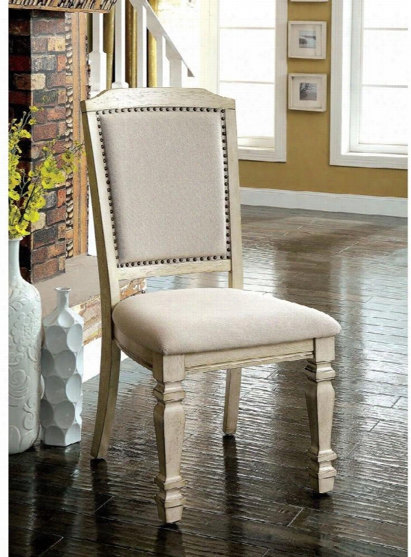 Holcroft Collection Cm3600sc-2pk Set Of 2 Transitional Style Side Chair With Turned Legs Nailhead Trim Padded Fabric Upholstery In Antique