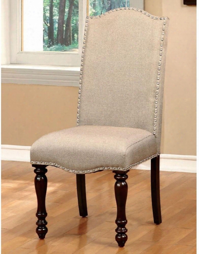 Hurdsfield Collection Cm3133sc-2pk Set Of 2 Transitio Nal Style Side Chair With Turned Legs Padded Fabric Upholstery And Nailhead Trim In Antique