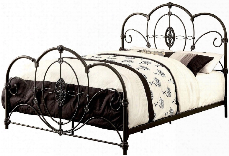 Jania Collection Cm7709bk-q Queen Size Bed With Ornate Scrolling Detail Scalloped Headboard/footboard Detailing And Metal Construction In Black