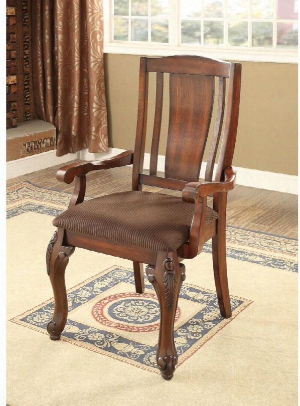 Johannesburg I Assemblage Cm3873ac-2pk Set Of 2 Traditional Style Arm Chair With Floral Wood Carvings And Padded Flannelette Seat Cushions In Brown