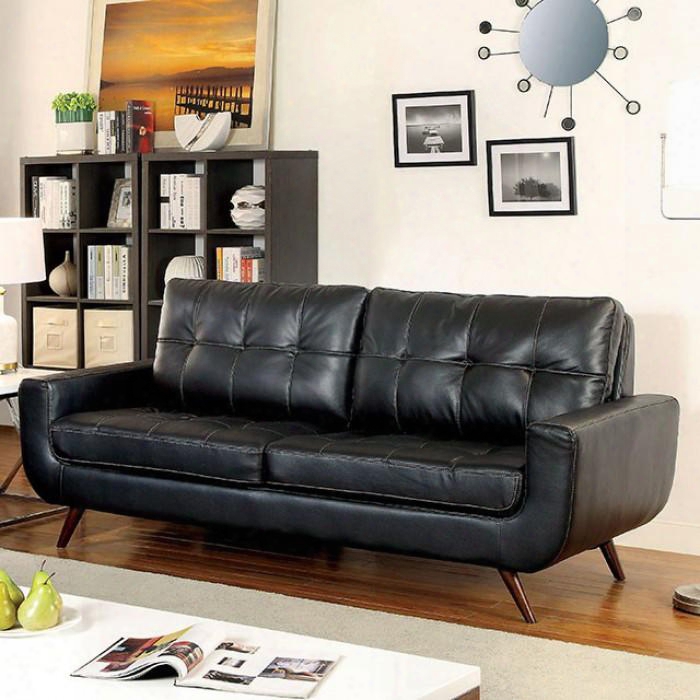 Kate Collectioon Cm6505-sf 86" Sofa With Tufted Detailing Wooden Tapering Legs And Leatherette Upholstery In